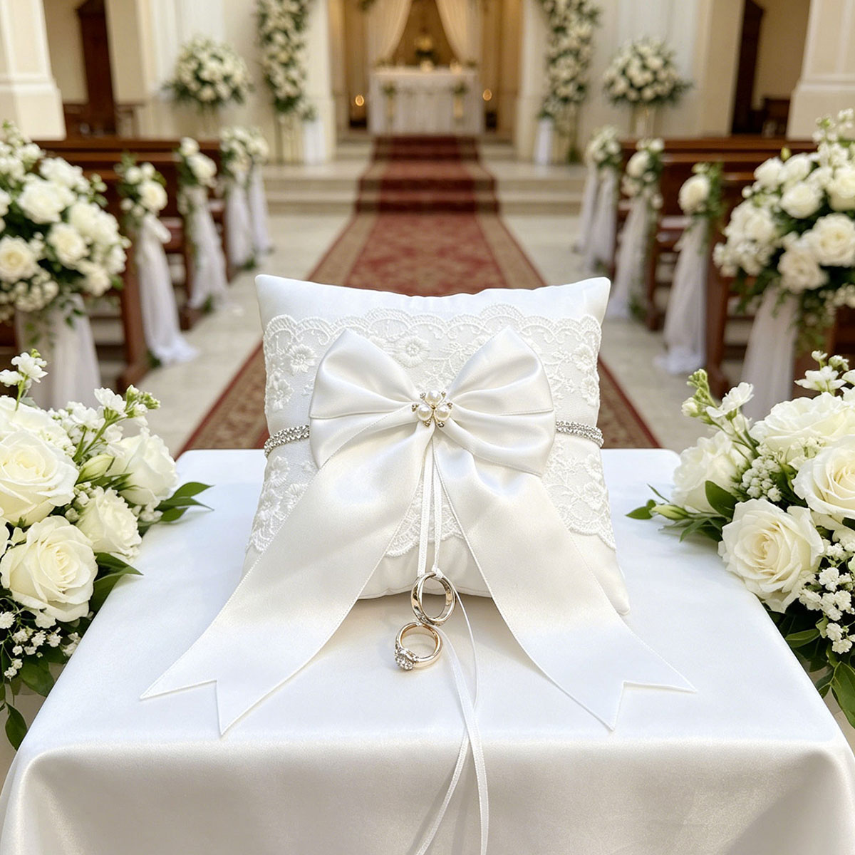 Ring Bearer Pillow - Bantal Cincin Pernikahan Renda Putih dengan