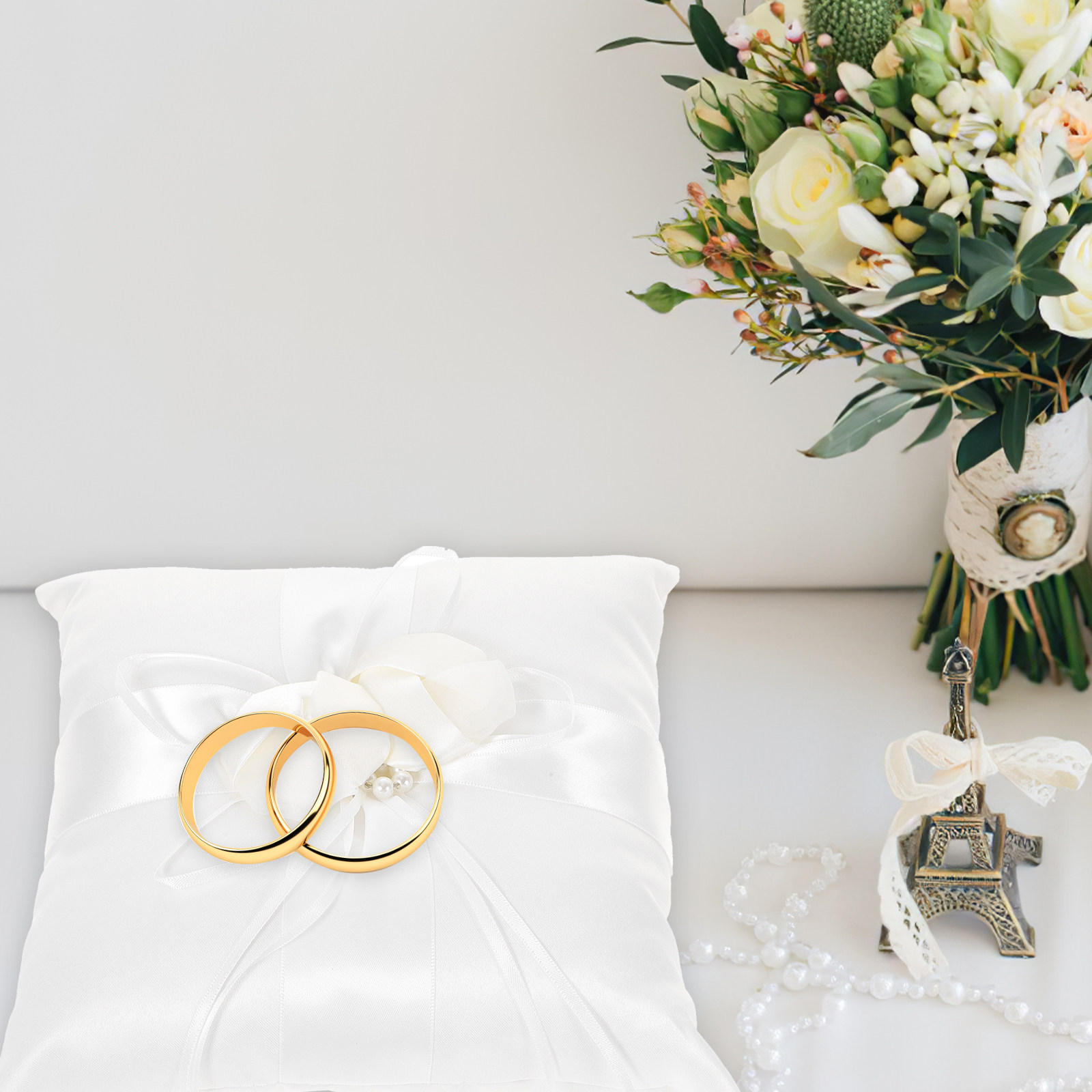 Ring Bearer Pillow - Bantal Cincin Satin Putih Elegan 20x20cm