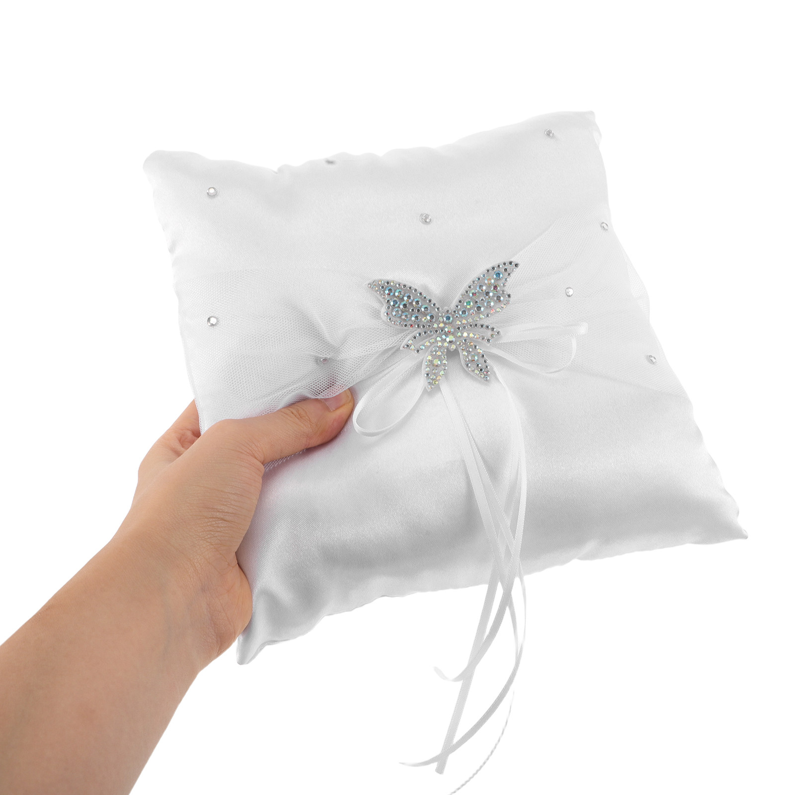 Ring Bearer Pillow - Bantal Cincin Pernikahan Satin Putih dengan
