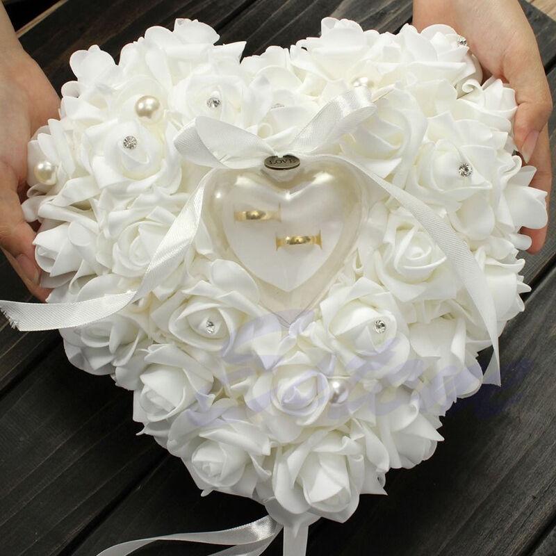 Ring Bearer Pillow - Upacara Pernikahan Gading Satin Kristal Cincin