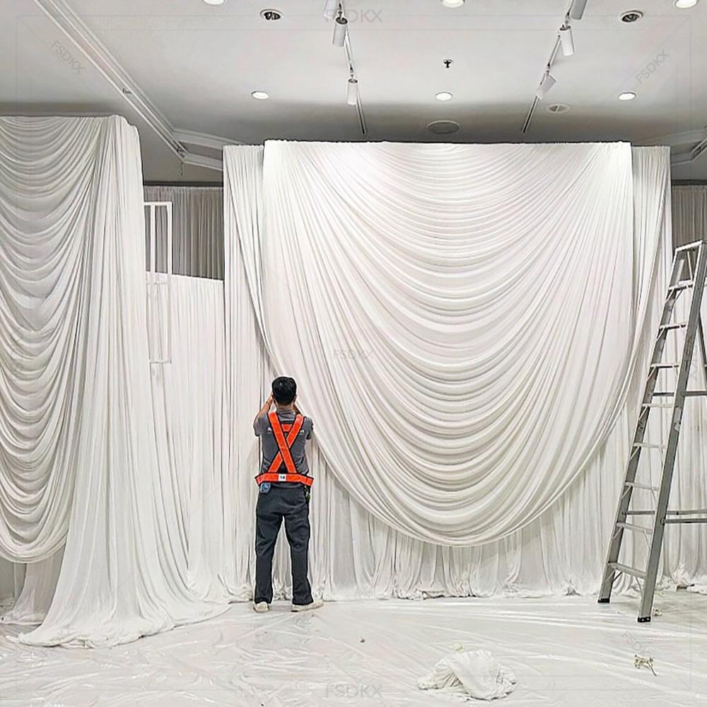 FSDKX Kain Sutra Es Putih Mura - Wedding Backdrop Curtain ulasan dan harga